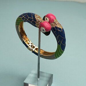 Tommy Bahama Enamel Parrot Bird Bangle  Bracelet Gold Tone Tropical Travel